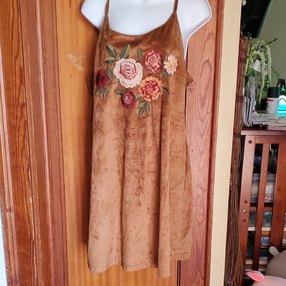 Brown Floral Embroidered Dress
